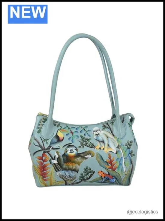 Hand-Painted Genuine Leather Double Compartment Satchel Bag