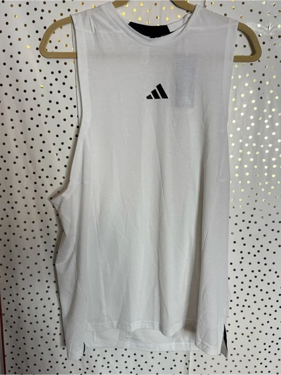 adidas White Sleeveless Workout Tank with Black Logo