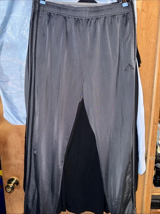 adidas XL Men's Gray Track Pants with Black Stripes