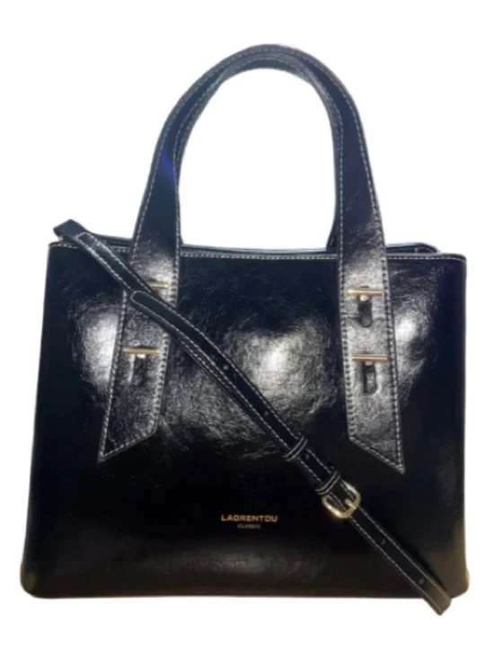 ✨LAORENTOU Black Genuine Leather Structured Satchel Crossbody Bag.- Like New✨