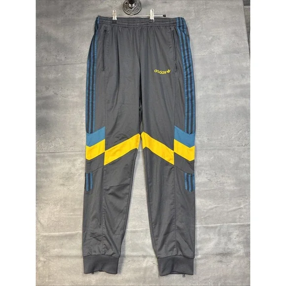 grey Adidas Aloxe track pants Blue & Yellow Color Black Signature 3 Stripes M