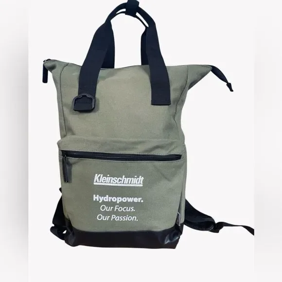 Kleinschmidt Olive Green Canvas Backpack Black Leather Bottom Hydropower Edition