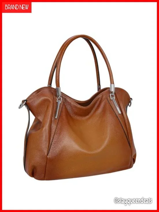 Genuine Leather Satchel Tote Handbag with Detachable Strap