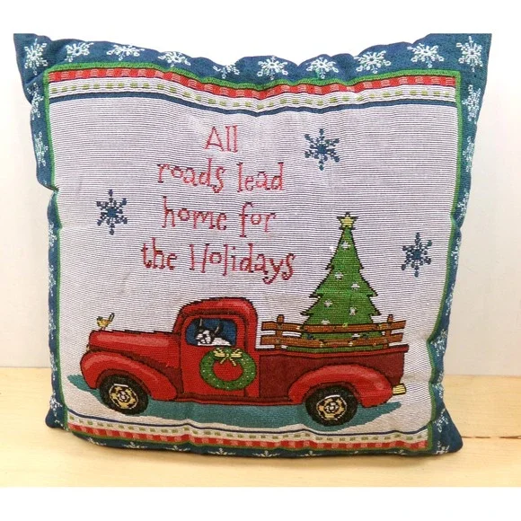 Christmas Tapestry Pillow All Roads Lead Home for the‎ Holidays 17