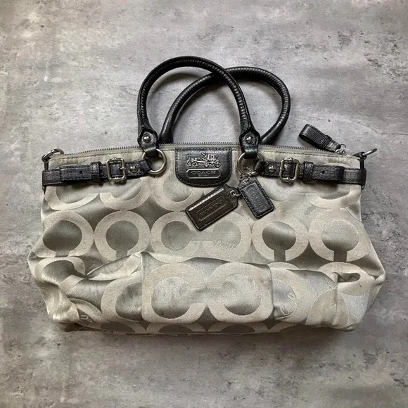 COACH Sophia Purse Women OS Gray Excellent Signature Op Art Madison 18650