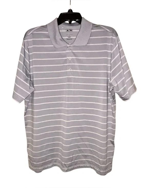 Adidas Puremotion Men’s‎ Gray Striped Golf Polo Shirt Large Performance Athletic