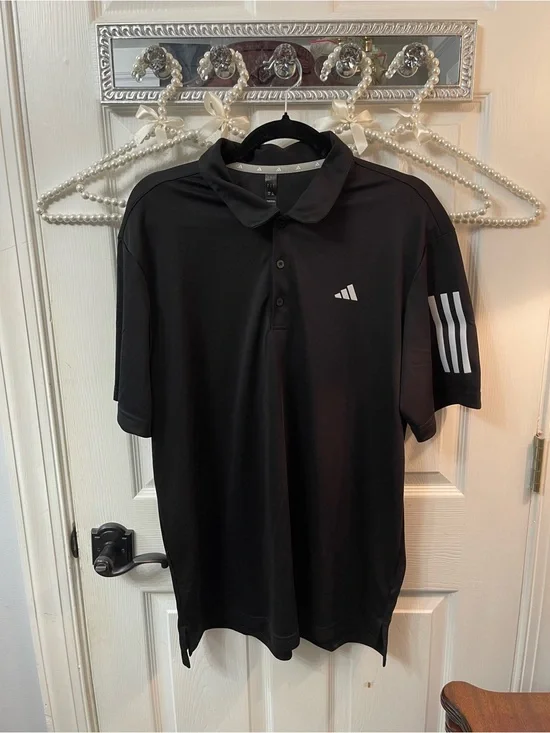 adidas Black Polo with White Stripe Detail