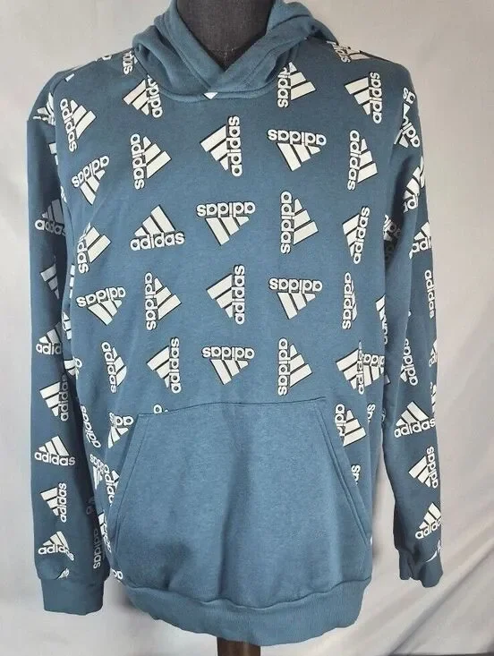 Adidas XL Orbit Indigo All Over Logo Fleece Hoodie