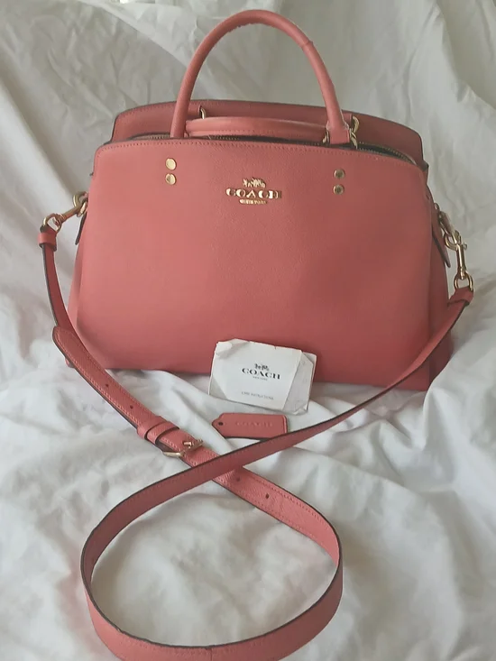 Coach Lillie Carryall in Coral Crossgrain Leather. Good Condition.