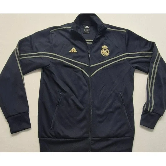Real‎ Madrid Adidas mens full zip black/gold track jacket football/soccer sz M