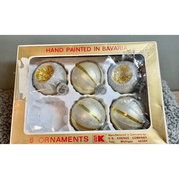 Vintage West Germany Glass Reflector Ornaments Set (5) Hand Painted Bavaria