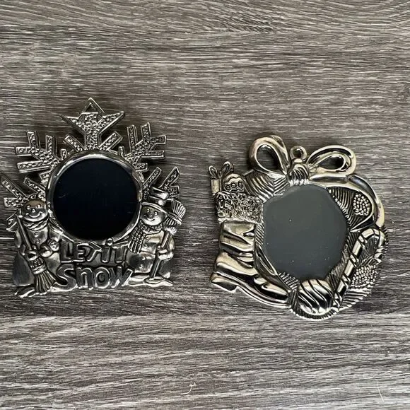 Gorham Vintage Silver Plated Picture Frame Christmas Ornaments Set of 2