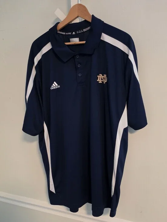Adidas ClimaLite Notre Dame Fighting Irish Polo Embroidered Navy Men's 2XL