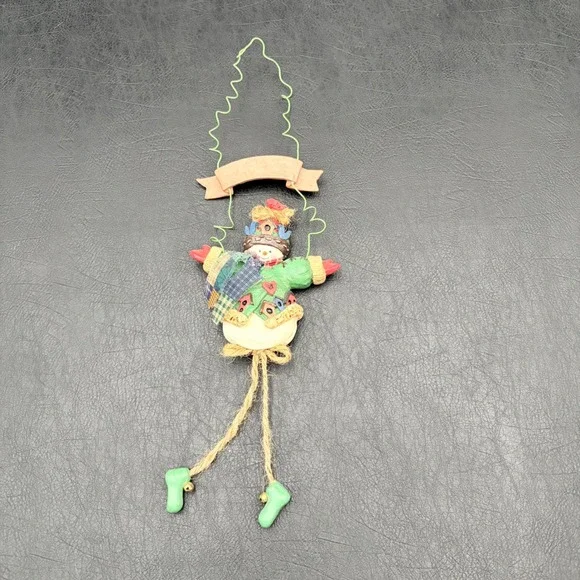 Rustic Snowman Birdhouse Christmas Ornament Dangle Legs Jingle Bells 14 Inch