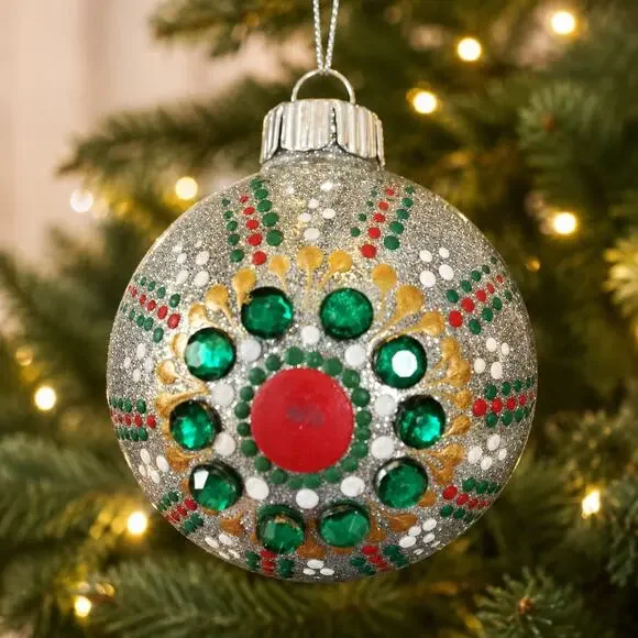 Red Green and Gold 3 Inch Shatterproof Hand Painted Ornament