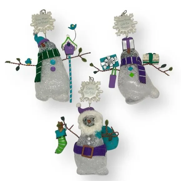 VTG Hallmark Keepsake 2003 Snowmans Land Christmas Ornament Set Glitter Clear x3