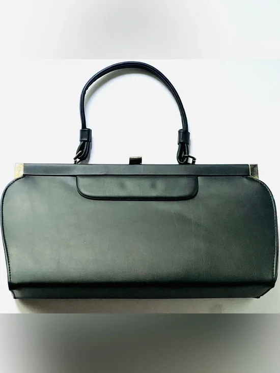 Vintage Black Shoulder Bag - Gold Accents