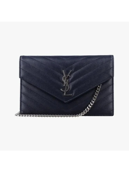 Saint Laurent Monogram Navy Caviar Leather Shoulder Bag