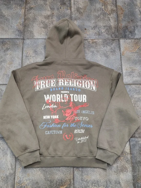 True Religion World Tour Men's Medium Kalamata Cinched Full Zip Hoodie NWT