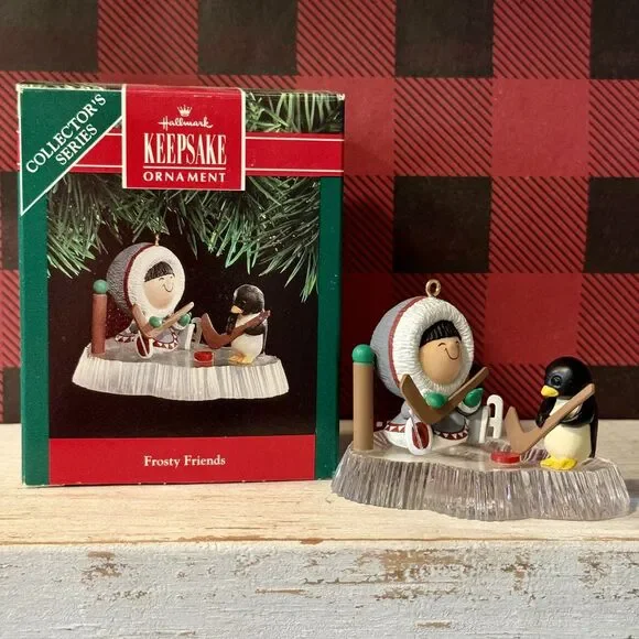 1991 Hallmark Frosty Friends #12 Christmas Keepsake Ornament | Eskimo Ice Hockey