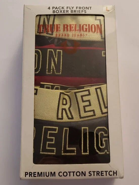 True Religion 4-Pack Fly Front Large Boxer Briefs New Premium Men Cotton Stretch