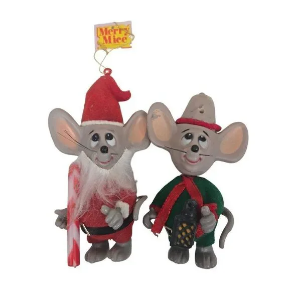 Vintage 70s Merry Mice Santa Elf Figurines Christmas Decor Ornaments Jasco