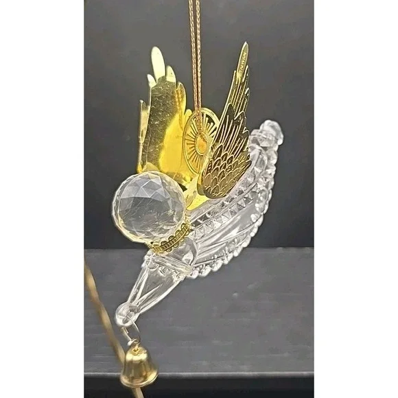 Vintage 1994 Roman inc Angel Holding Bell With Gold Wings 4