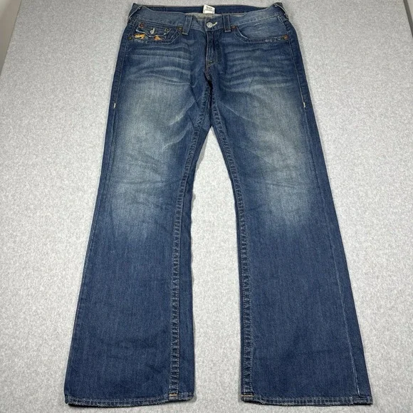 True Religion Men's Boot Cut Jeans Size 36(Fit 37x32) Medium Wash Fade Made USA