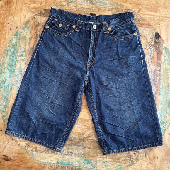 Vintage True Religion Baggy Denim Shorts size 38 Y2K Horseshoe pocket streetwear