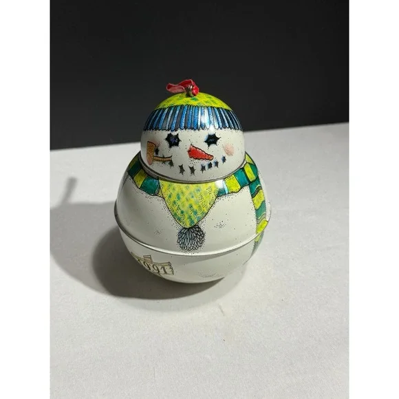 Vintage 1991 Hallmark Snowman Metal Tin Christmas Ornament Keepsake Box