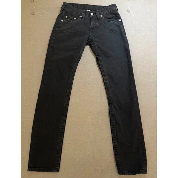 True Religion Jeans Mens 32 Black Denim Skinny‎ No Flap 32x32.