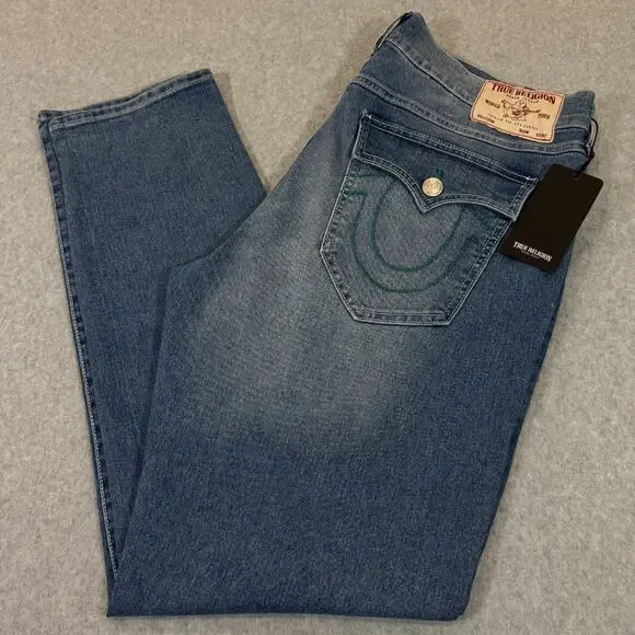 True Religion Men's Rocco SN Flap Relaxed Skinny Jeans 36x32 Light Idyllic NWT