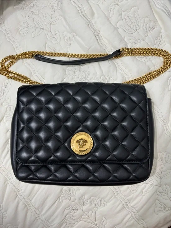 Versace Black Quilted Leather Shoulder Bag