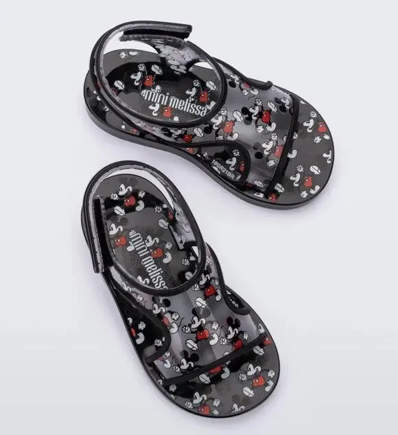 NWOT Mini Melissa x Disney Mickey Minnie Mouse Acqua black plastic sandals US 4