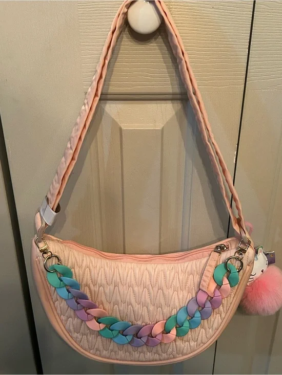 Blush Pink Quilted Shoulder Bag with Pastel Chain Accent