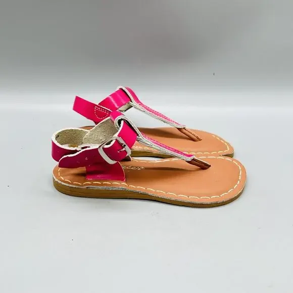 Salt Water Sandals Girls 9 Pink Leather Thong Ankle Buckle Summer Shoes Casual