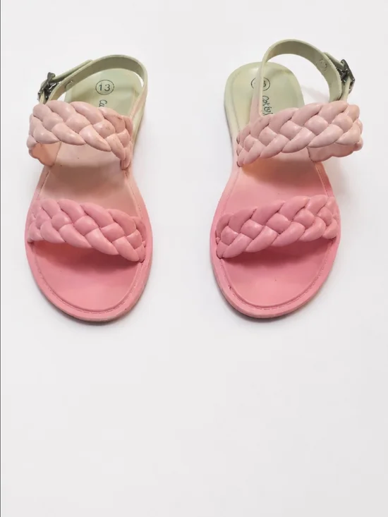 Cat & Jack Pastel Pink And Green Braided Strap Girls’ Sandals. Size :13