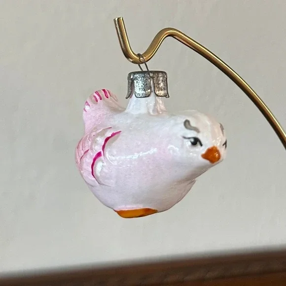 Vintage Pink Blown Glass Bird Christmas‎ Ornament Hand Painted Holiday Decor