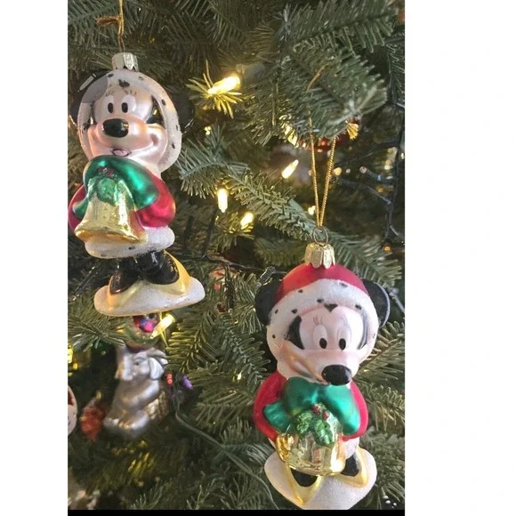 Disney Minnie Mouse Glass Christmas Ornaments Set of 2 Red Holiday Mrs Claus 4in