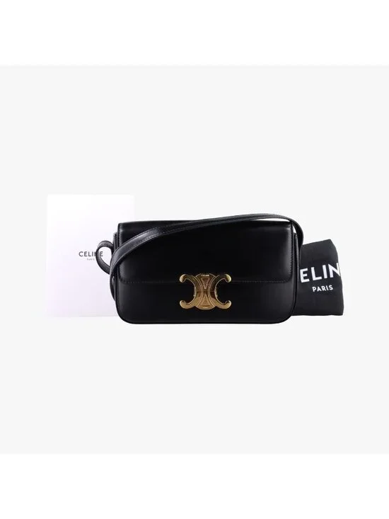 Celine Teen Triomphe Black Leather Shoulder Bag