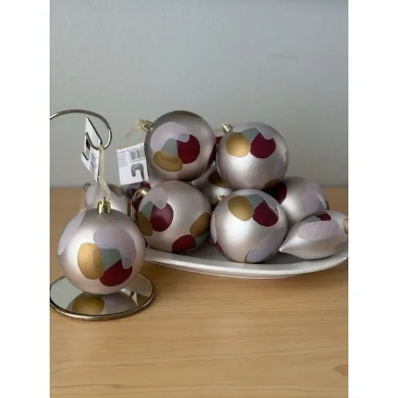 New Lot 10 Wine Pink Gold Modern Xmas Ball Teardrop Ornaments‎ Unbreakable Set