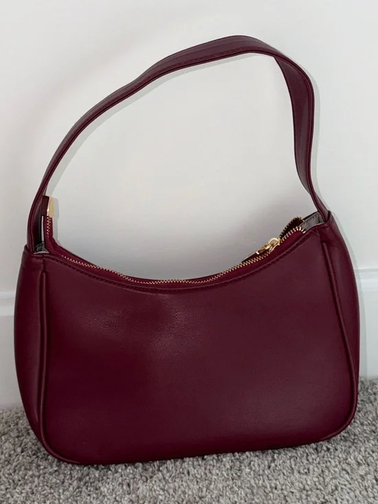 Burgundy Shoulder Bag Gold Hardware | Y2K Mini Hobo Purse