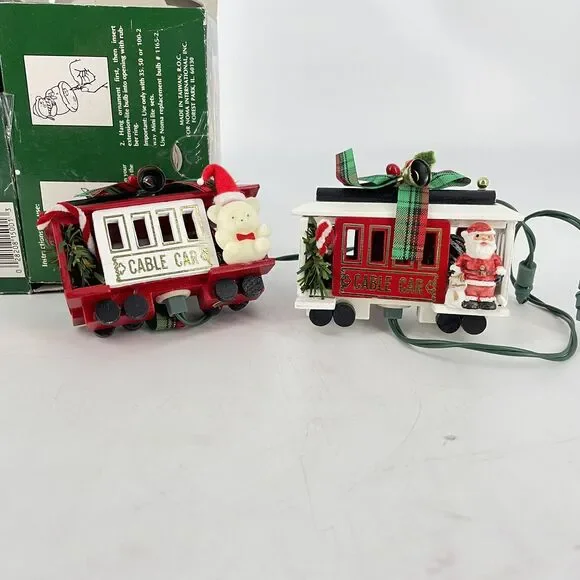 Lot of 2 Vintage NOMA Lighted Cable Car Santa Christmas Ornaments w/ Boxes