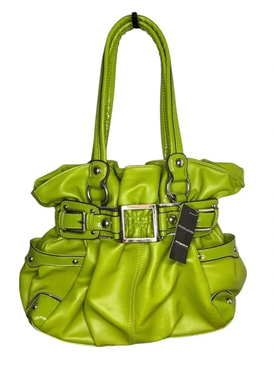 Wilsons Leather NWT Rouched Green Large Buckle Tote Shoulder Bag Silver Hardware