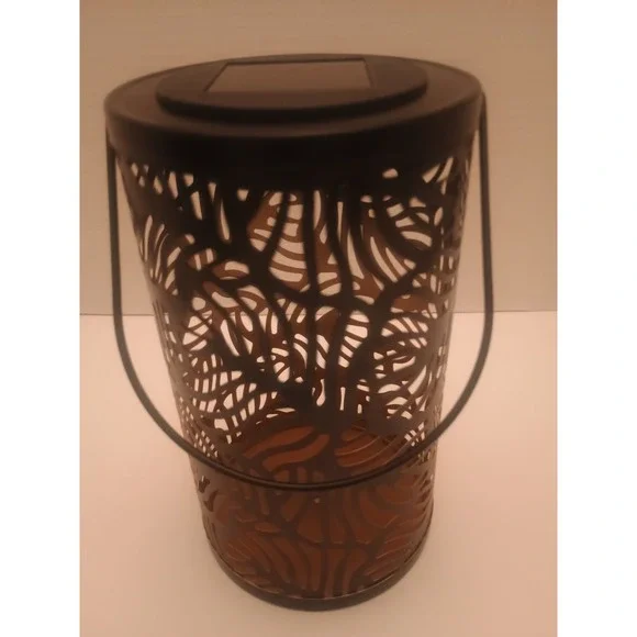 Solar Metal Outdoor Hanging Lantern Black 7.5