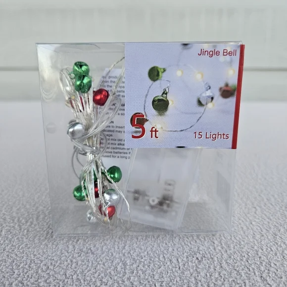 St Nicholas Square Shimmer String Lights Jingle Bells 5ft Battery Miniature
