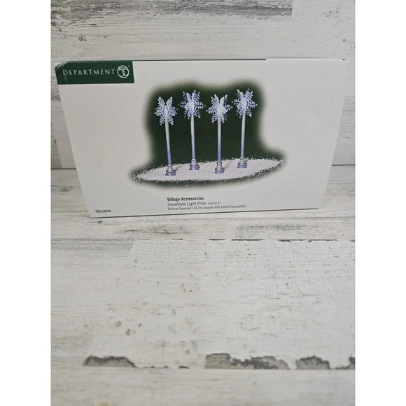 Department 56‎ Village Accessories Snowflake Light Poles Set of 4 Blue Retired