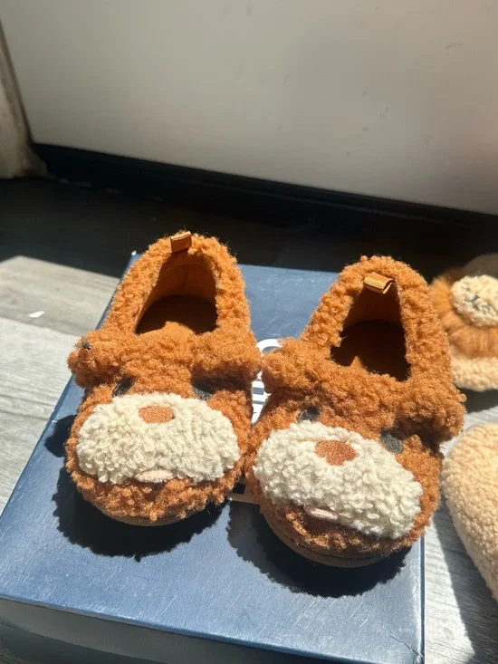Kids Cozy Brown Teddy Slip-On Shoes