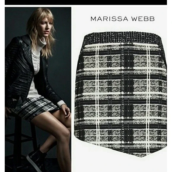 Marissa Webb Black & White‎ Mixed Tweed Asymmetrical Mini Skirt - Size 8