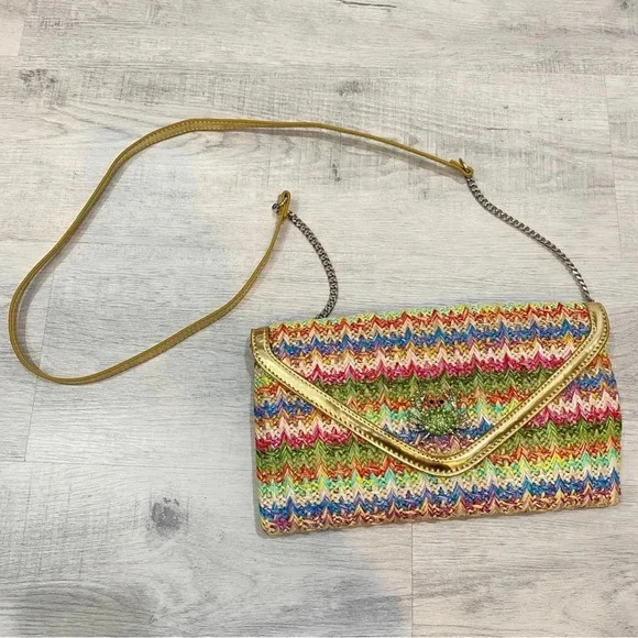 Nine West NWOT Tropical Beach Straw Crossover Purse with Long Strap Crab Buckle